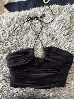 Zara Black Ruched Halter Crop Top